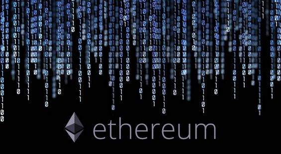 Значок криптовалюты Ethereum и бинарный код