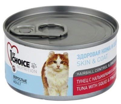1st Choice консервированный влажный корм для кошек с тунцом и кальмаром